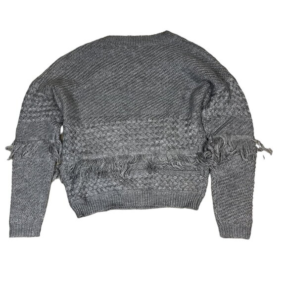 BB DAKOTA Gray Fringe Sweater Pullover Chunky Small NWT Boho Chic Fall Neutral - Picture 7 of 7